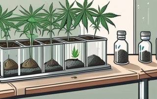 Various stages of cannabis seeds germinating in a well-lit