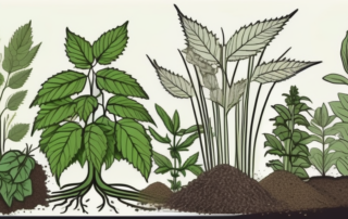 Several healthy and lush hemp plants with visible roots