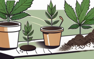 A few cannabis seeds being planted in a pot with rich soil