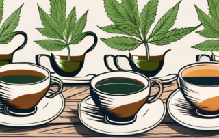 Several varieties of high-quality hemp tea in elegant teacups