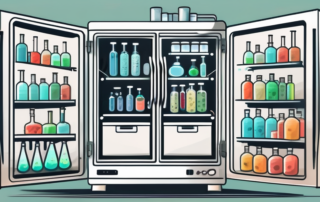 A refrigerator with a special compartment labelled with a scientific symbol