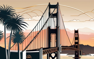 The iconic golden gate bridge with the backdrop of a beautiful sunset