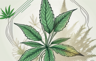 A hemp plant with a focus on its flowers and leaves