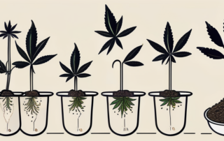 Several cannabis seeds in various stages of germination