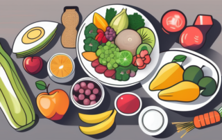 A balanced plate with various healthy foods like fruits