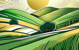 Lush green fields under a golden sun
