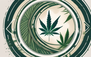 A cannabis plant inside a circle with a question mark