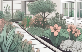 A lush garden with various plants and flowers