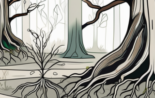 A garden scene with a close-up view of a plant