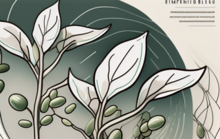 A soybean plant with a few beans opened to reveal a stylized image of the enzyme nattokinase