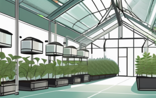 Several top-rated grow box ventilation systems in a stylized greenhouse setting