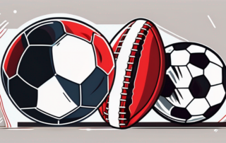 Various sports equipment associated with popular red sports such as a red cricket ball