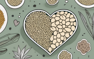 A pile of shelled hemp seeds surrounded by various health symbols like a heart