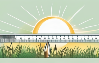 A grass field with a ruler next to it