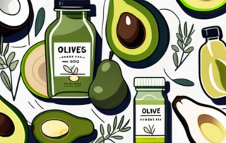 Various types of healthy fatty oils like olive oil