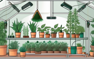 A well-organized grow tent with various healthy plants