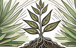 A hemp plant with its leaves and roots