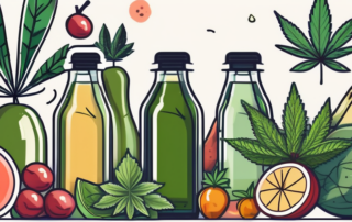A bottle of cannabidiol oil with a hemp leaf on the background