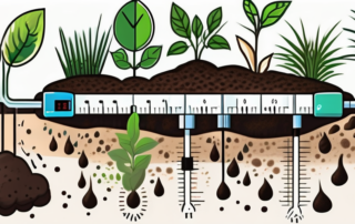 A variety of healthy plants with a digital ec meter inserted into the soil