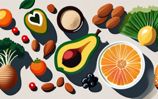 A variety of healthy food products like fruits