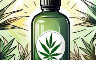 A bottle of hemp seed oil with radiant light emanating from it