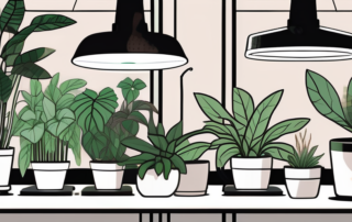 Several different models of secret jardin led grow lights illuminating a lush indoor garden full of thriving plants