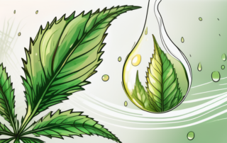 A droplet of hemp oil falling onto a healthy