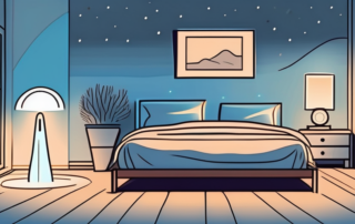 A blue light lamp emitting a calming glow in a cozy room setting