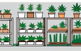 Various stages of cannabis plant growth in a home setting