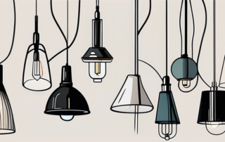 Several different styles of lamp suspensions with adjustable height functions