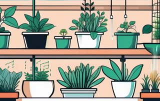 An indoor garden setup with various plants