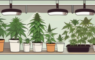 A variety of autoflowering cannabis plants at different stages of growth