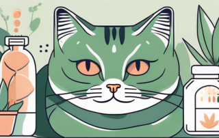 A calm cat sitting next to a bottle of cbd drops
