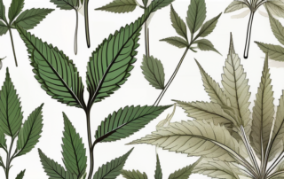 A hemp plant with highlighted parts such as seeds