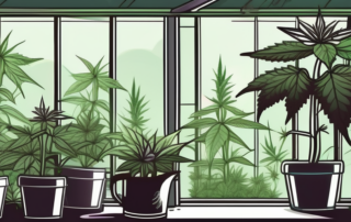 A lush cannabis plant thriving in an indoor garden setup