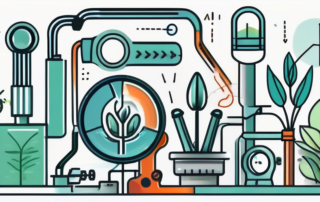 A heating system surrounded by different tools and symbols representing growth and improvement