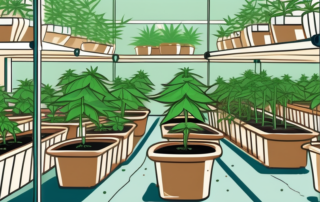 Two-week-old hemp seedlings in a well-maintained indoor garden setup