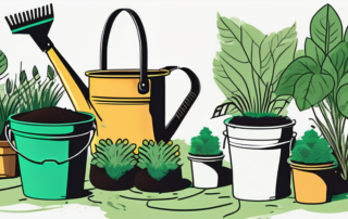 Various gardening tools like a spade