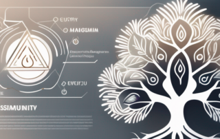 A magnified magnesium mineral surrounded by symbols of health and vitality