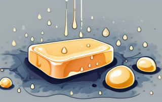 A bar of soap with droplets of oil seeping out