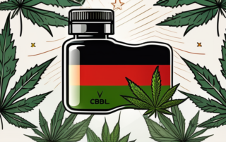A cbd oil bottle with a german flag in the background