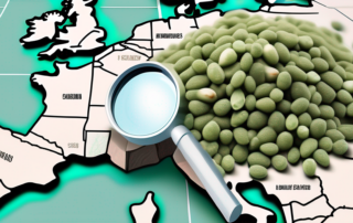 Various types of cannabis seeds scattered on a map of germany