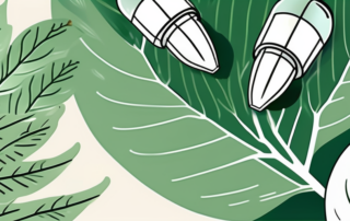 Nattokinase and vitamin k2 capsules together on a leafy green background