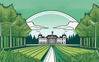 A lush green hemp field with the iconic german landmarks like the brandenburg gate and neuschwanstein castle in the background