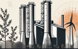 Several types of seeds sprouting in front of an industrial power plant (kraftwerk)