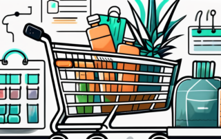 A shopping cart filled with various items