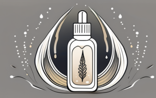 A cbd oil dropper with drops falling into a stylized depiction of a muscle fiber