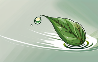 A droplet of hemp oil falling onto a leaf