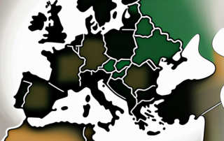 A map of europe with cannabis leaves subtly integrated into the design