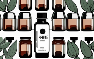 A piperine supplement bottle with a few capsules spilling out